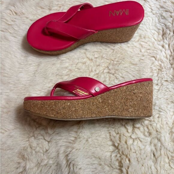 IMAN Hot Pink Wedge Sandals with Wide Strap - Picture 7 of 10